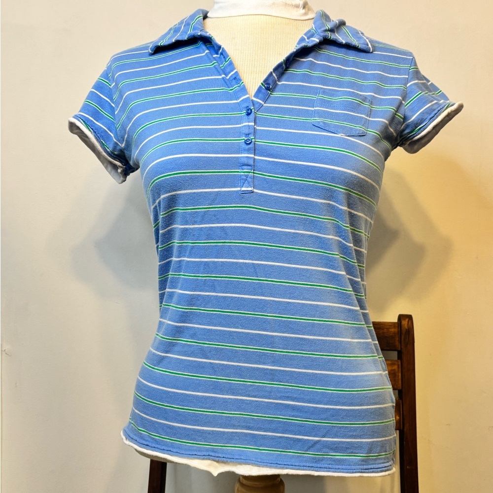 No Boundaries Blue and Green Striped Button Down Shirt